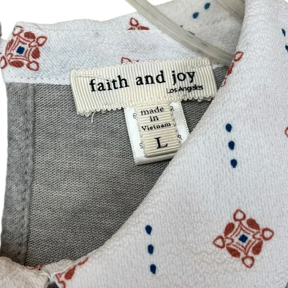 Faith and Joy LA Grey Long Sleeve Collared Vintage Knit Blouse Top size Large - Picture 3 of 4